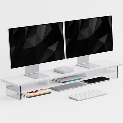 Dual Tier Monitor Stand for Modern Desk Setup   Minimalist Wooden and Metal R...