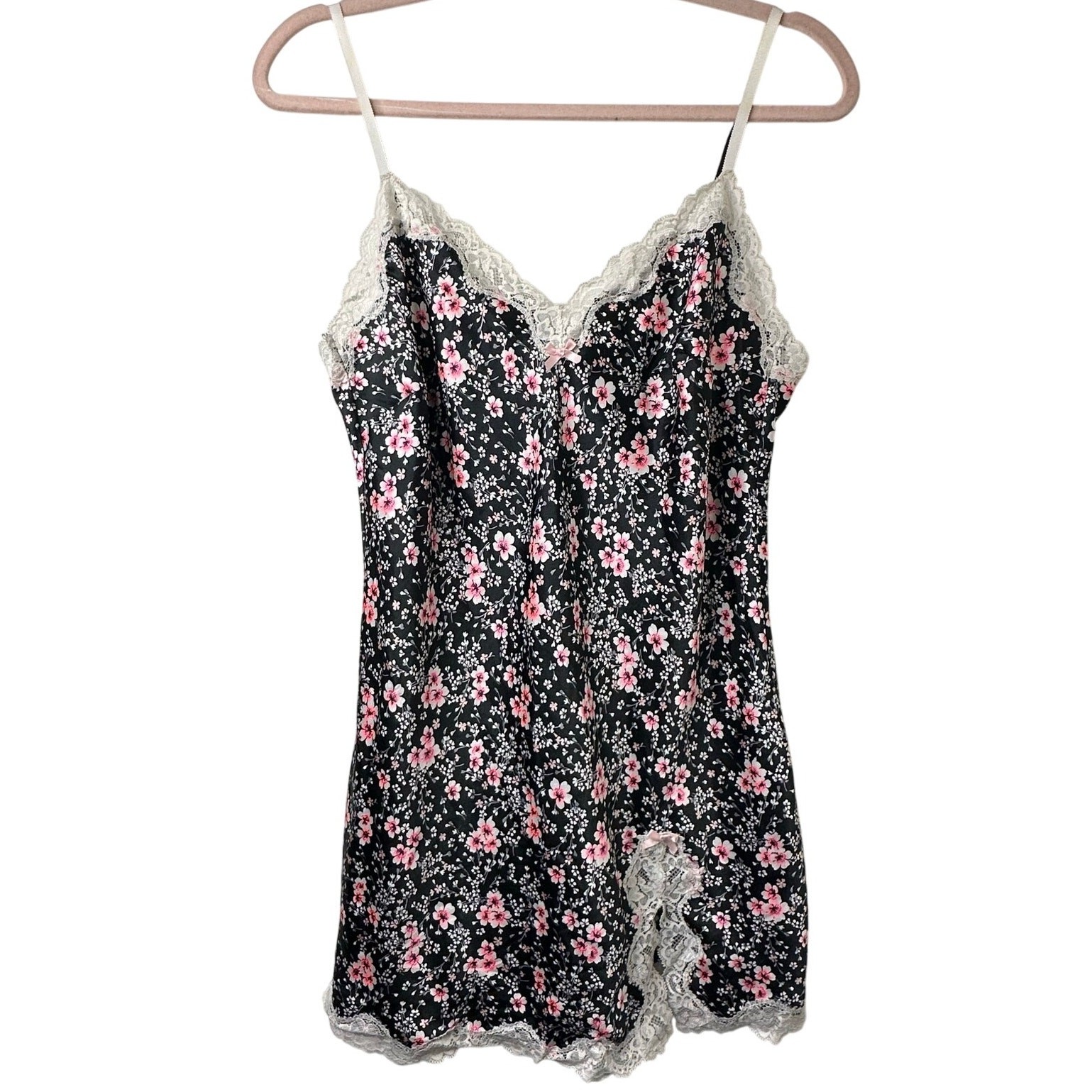 Md Victorias Secret Y2K Black Floral Slip Dress Pink Lace Coquette Romantic Sexy