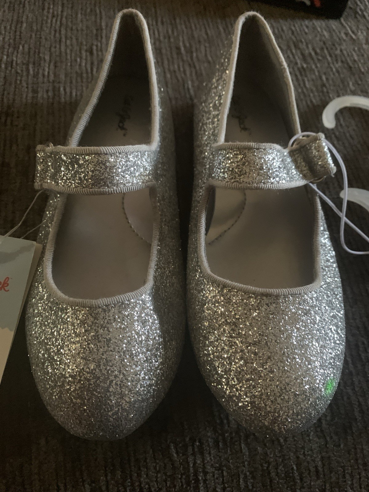 Cat & Jack Girls Silver Glitter Mary Jane Dress Shoes Hook & Loop Size 11