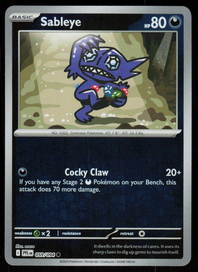 Sableye 059/094 Common Phantasmal Flames Pokemon Reverse Holo Near Mint