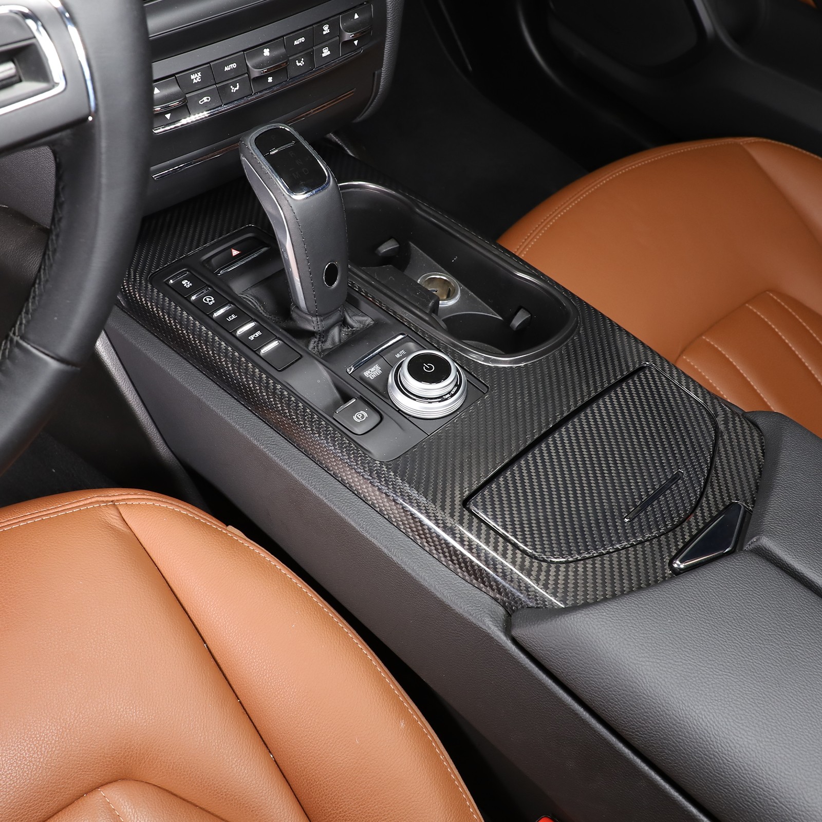 Real Carbon Fiber Central Console Shifter Panel Kit For Maserati Ghibli 2017-22