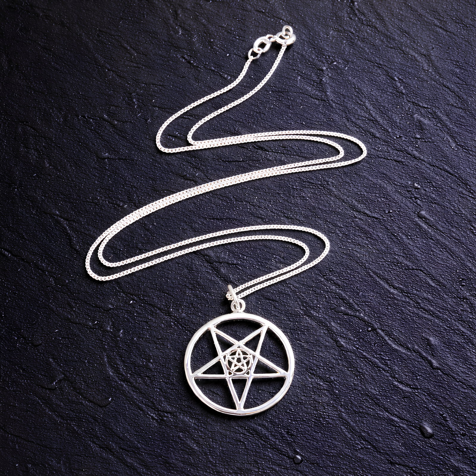 Inverted Pentagram 18"" Necklace 925 Sterling Silver Pentacle Pendant & Boxed