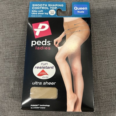 New Peds Ultra Sheer Queen size Nude Smooth Shaping Control Top Run Resistant