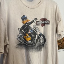 VTG Harley Davidson Daffy Duck Shirt Mens XL White Single Stitch Biker Retro Tee