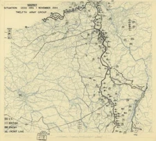 20" x 24" 1944 Map Of HQ Twelfth Army Group Campaign Europe