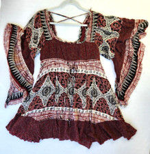 Free People Boho Women's Mini Dress Long Wide Sleeve Brown Sz XS