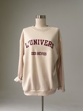 Redesigned Women's Fleece Crew Neck Long Sleeve Sweatshirt Beige Size L