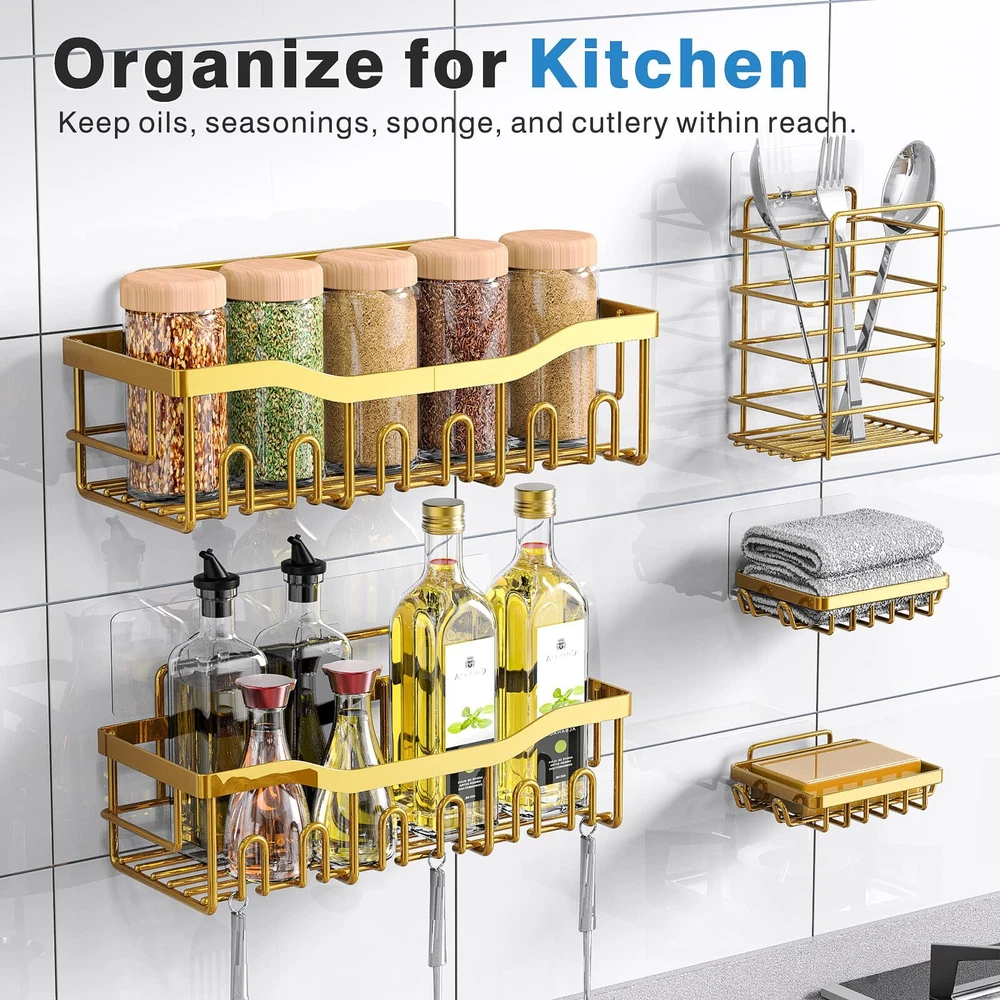 5-Pack Adhesive Shower Caddy for Bathroom Storage and Home Organization