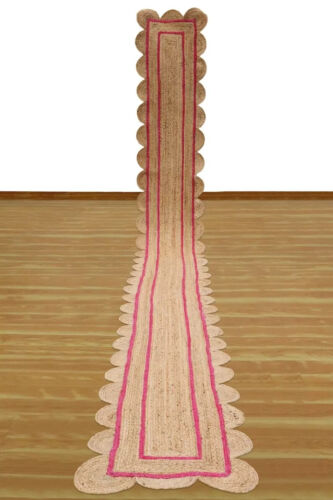 Natural scalloped runner rug pink runner rug Farmhouse Area Rug Living Room Rugs