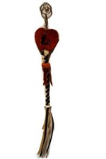 Leather Key Fob Keychain Heart Shaped Leather with Braided Strands Brown