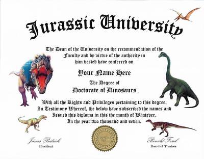 Beautiful Diploma for a Dinosaur lover,..great conversation piece great gift!