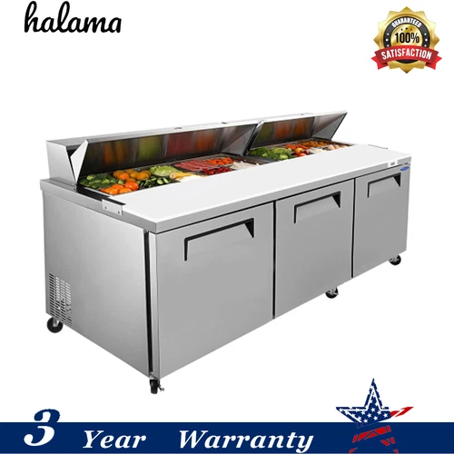 Salad Sandwich Prep Table 72'' Refrigerated Prep Table 18 Pans Stainless Steel
