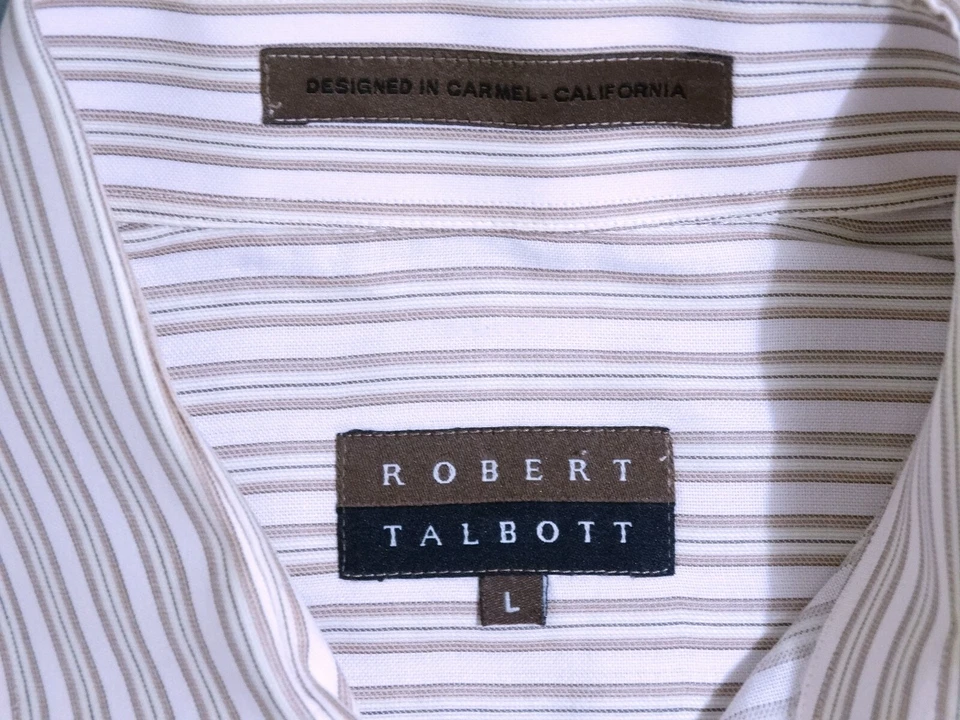 CAMISA ROBERT TALBOTT HOMBRE L 17 TOSTADO ROSA PÁLIDO BLANCO RAYAS TELA CARMEL Foto 2 de 4