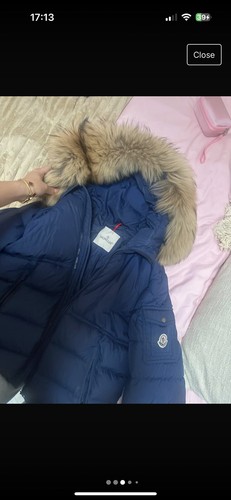 Moncler Navy Puffer Jacket Kids With Fur - Picture 3 of 6