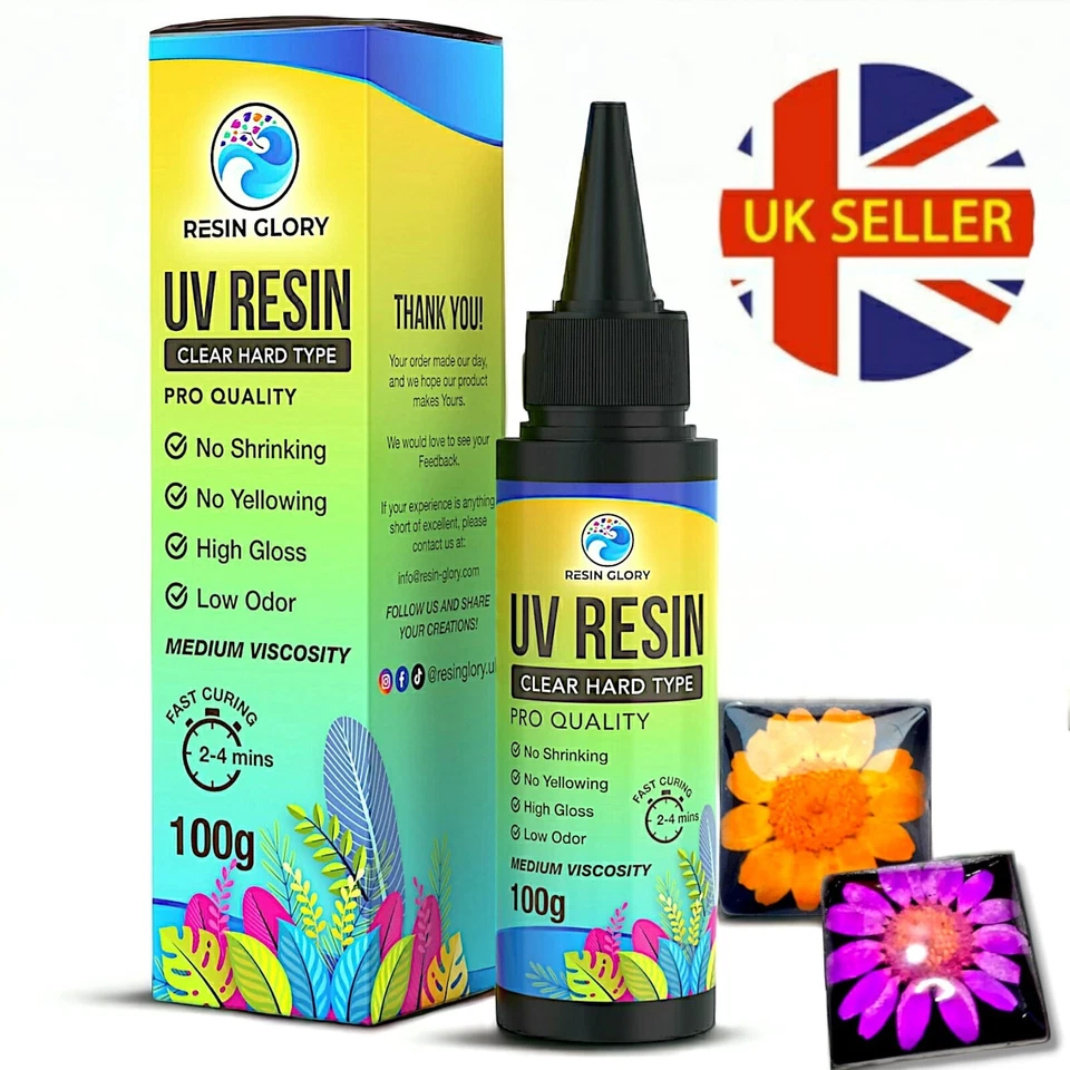 RESIN GLORY 100g UV light Resin Ultraviolet fast Clear Hard Transparent Craft Jewelry UK