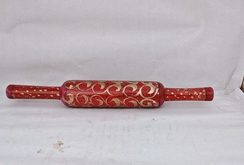 Vintage Wooden Craft Painted Chapati Rolling Pin Belan Velan Kitchen Tool India - Picture 8 of 10