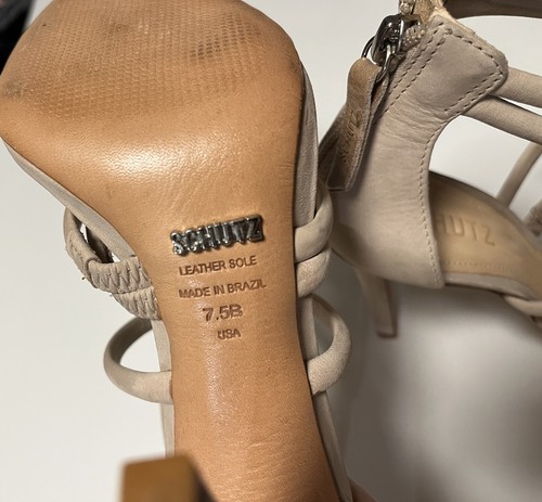 Schutz Women’s 7.5 High Heels Nude Strappy Stiletto Pump Leather Shoes - Picture 9 of 14