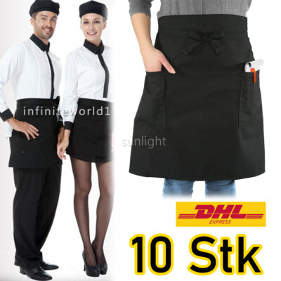 10x Schwarz Vorbinder Schürze Küchenschürze, Kellnerschürze
