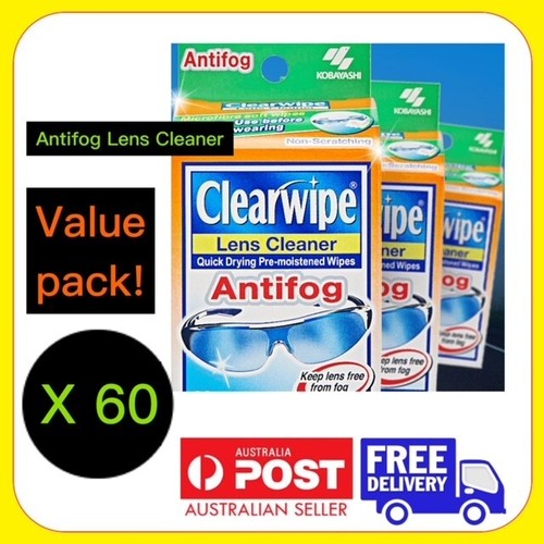 Clearwipe Antifog Lens 60pk Cleaner Glasses Clear Sunglass Microfibre
