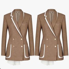 Women Blazer Jacket Double Breasted Dressy Business Workwear Casual Coat