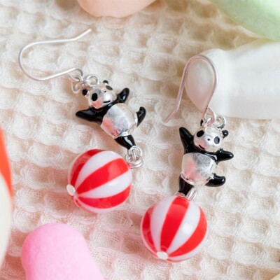 Ghibli Panda Kopanda Ball-riding Pan-chan Earrings Japan limited New