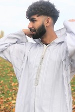 Marokkanische Baumwollmischung mit Kapuze gestreift Langarm Thobe Jubba Djellaba