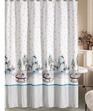 Winter Forest Snowy Pine Tree Blue Snowman Fabric Shower Curtain Bathroom Decor