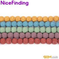 14mm Assosrted Colors Lava Rock Round Beads Jewelry Making Strand 15" Bulk Lot