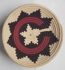 wool woven coil basket bowl southwest navajo style native design red black vntge