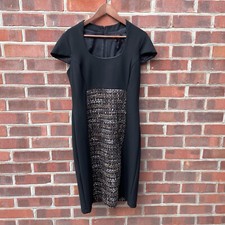 Phase Eight Shaped Shift Dress UK 16 Black Stretch Evening Party Semi Weaved