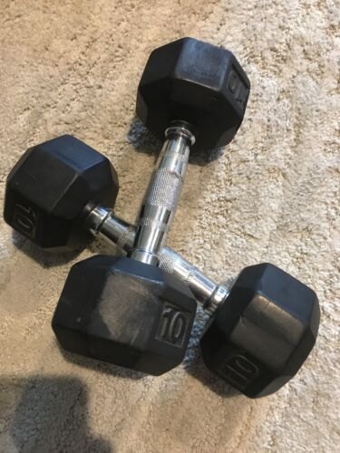 (2) 10lbs Power Dumbbells 20lbs Total Home Gym Strength Equipment-Rubber Hex! - Picture 1 of 6