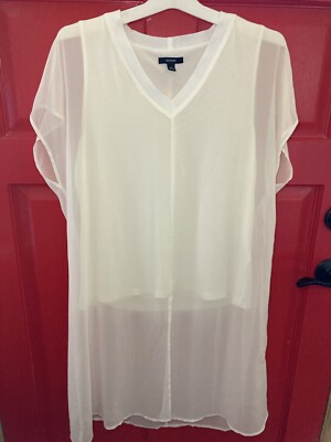 Women s Alfani Cream Top Short Under Layer Long Sheer Overlay Large NWOT