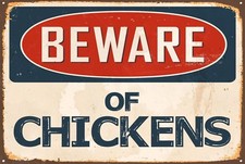 Beware of Chickens Aluminum 8x12 Metal Novelty Vintage Reproduction Danger Sign