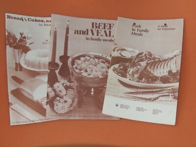 1971 Breads Cake & Pie 1975 Beef & Veal 1977 Pork Family Meals Cook Booklet Lot