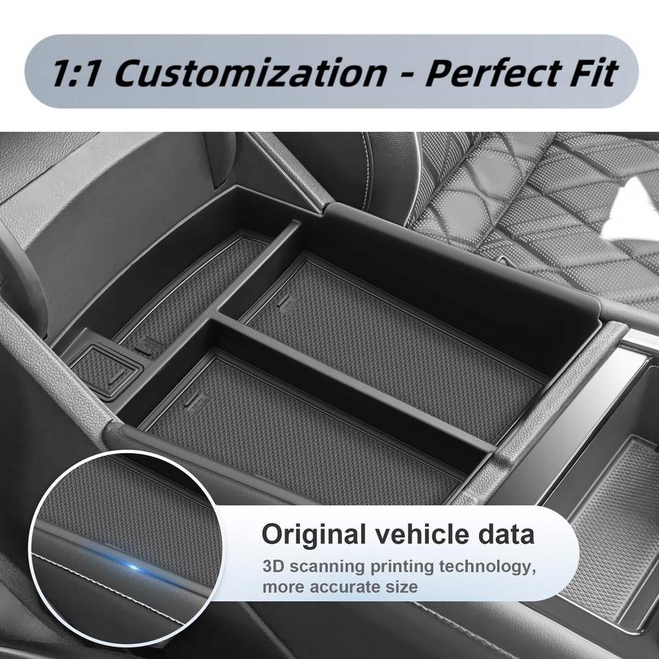 RUIYA Center Armrest Storage Tray Organizer For 2021-2024 Ford Edge – Black Plastic