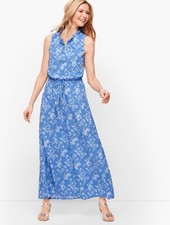 Talbots Dress 100% Rayon Blue White Paisley Floral Maxi Cottagecore Size 10 EUC