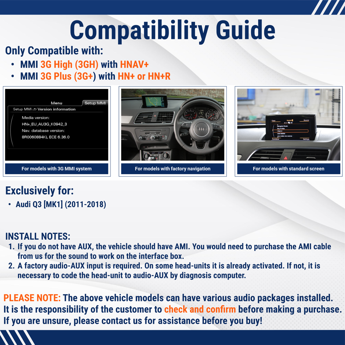 Wireless Carplay per Audi Q3 3G Mmi Fotocamera Android Auto