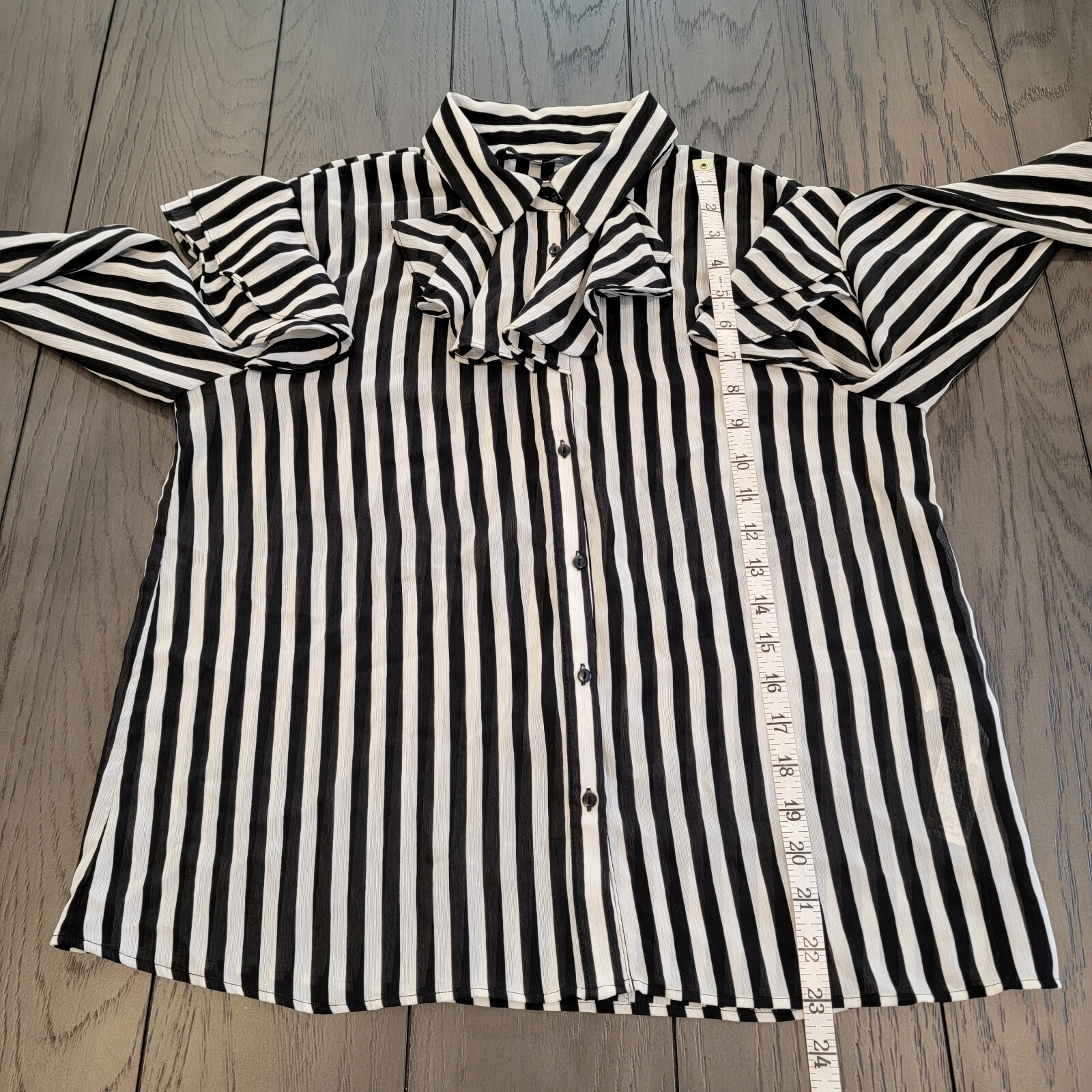 ZARA BASIC Black & White Striped Button-Up Semi-S… - image 13