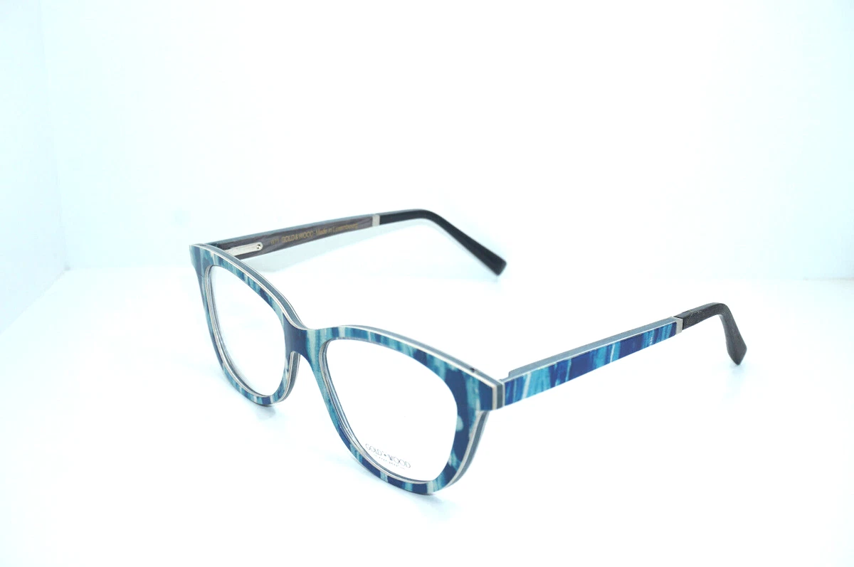 Gold & Wood Gaia Blue Multicolor Eyeglasses Frames Designer Blue Ink/Yellow Geek-Chic Round Geometric Eyeglasses - Kawa main image 3