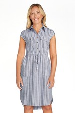 Time and Tru Utility Shirt Dress Women's Size XS Navy Stripe Short Sleeve --L1--