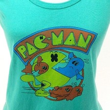 PAC-MAN Tank Top Anvil Vtg 80s Green USA Made Single Stitch Hem Women's S RARE *