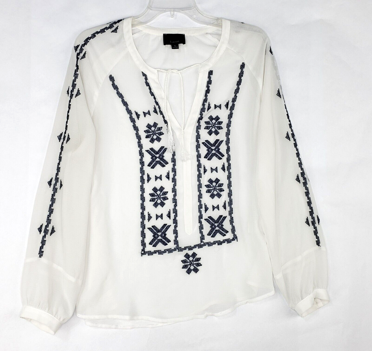 トップス lumiere Lumiere Women Blouse Top Size Small White Sheer Embroidery VNeck