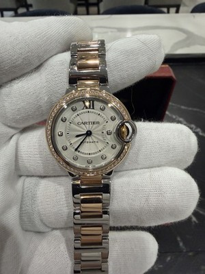 Cartier Ballon Bleu 33mm WE902077 3753 Steel 18k Rose Gold Ladies Watch Card