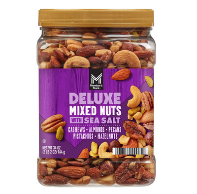 Member's Mark Deluxe Mixed Nuts with Sea Salt, 34 oz. FREE shipping