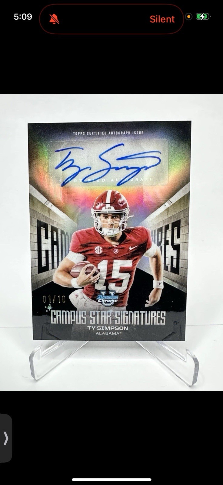 2025 Bowman Chrome U Ty Simpson Campus Star Black Auto 1/10 RARE Alabama STAR!