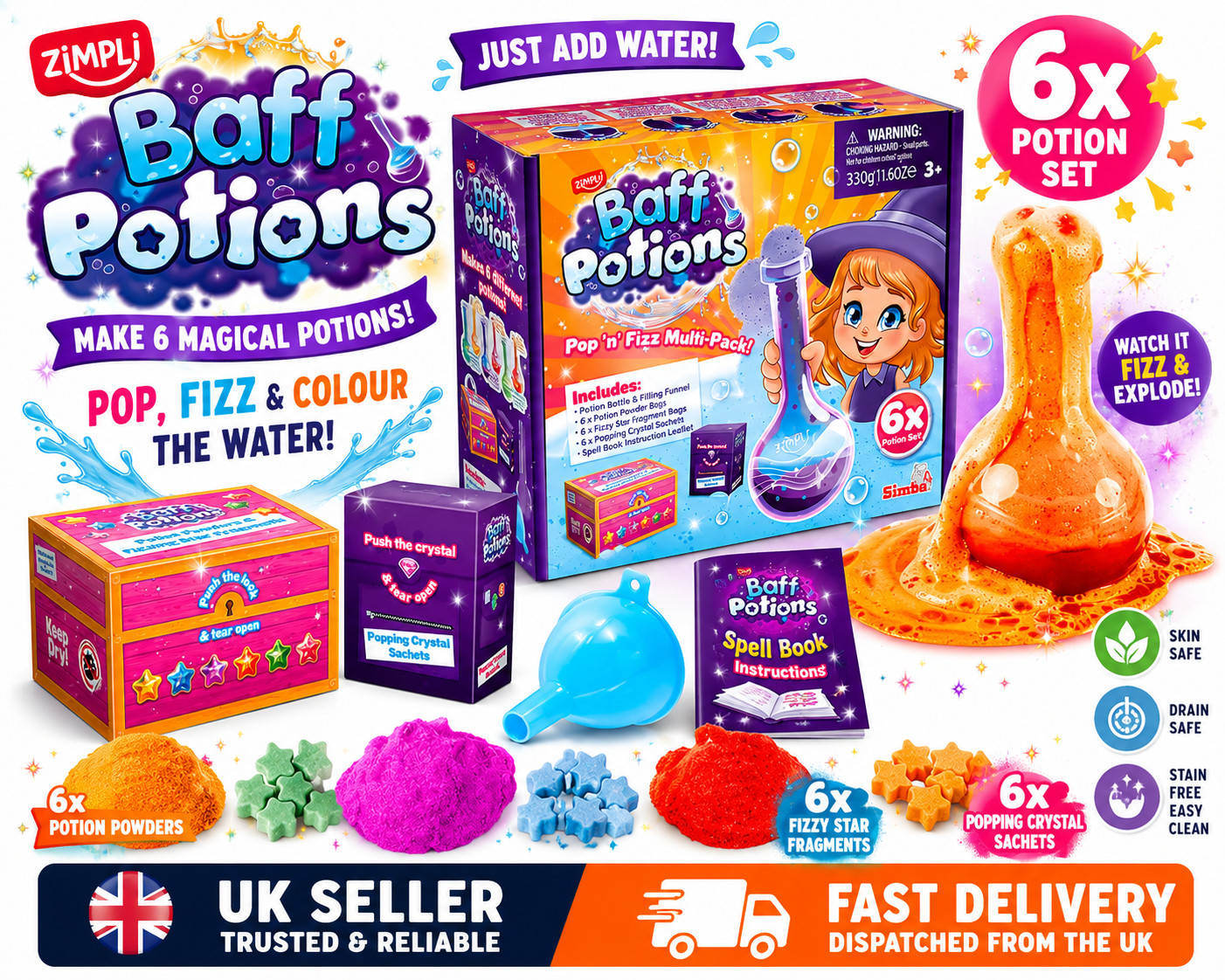Zimpli Baff Potions Bath Bomb Science Kit Fizzing Bath Experiment Kids Gift