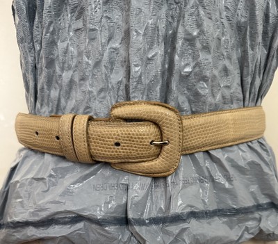 Vintage Joan & David Beige Calfskin Textured Lizard Leather Belt Size M 32 In Vintage Joan & David Beige Calfskin Textured Lizard Leather  main image 4
