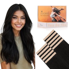 DOORES Tape in Hair Extensions, 16 Inch 10pcs 35g Jet Black Mini Tape Weft Exten