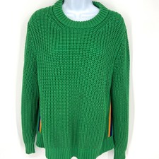 Tory Burch Sport Sweater Crewneck Side Striped Rainbow Green Size Medium