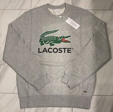 Lacoste Men's Croc Logo Pullover Sweatshirt Gray Green 155 New